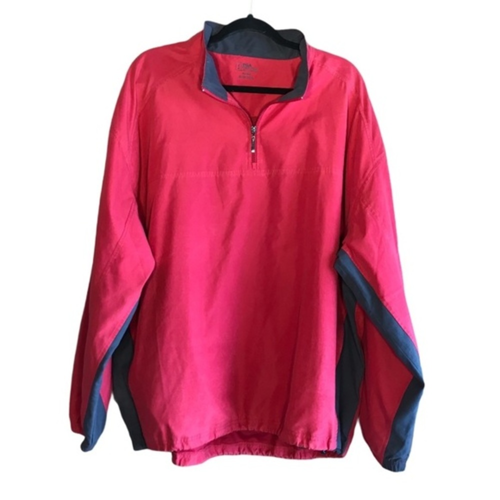 PGA Golf Windbreaker Mens XL Pullover Quarter Zip Mesh Lined Red Charcoal Gray‎
